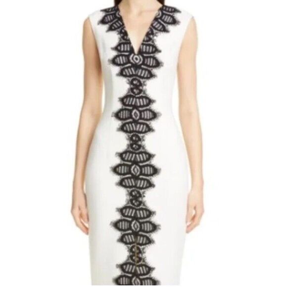 $1690.00 Lela Rose Ivory  Black Lace Sheath  Dress,‎ size  12    NWOT - Picture 1 of 7